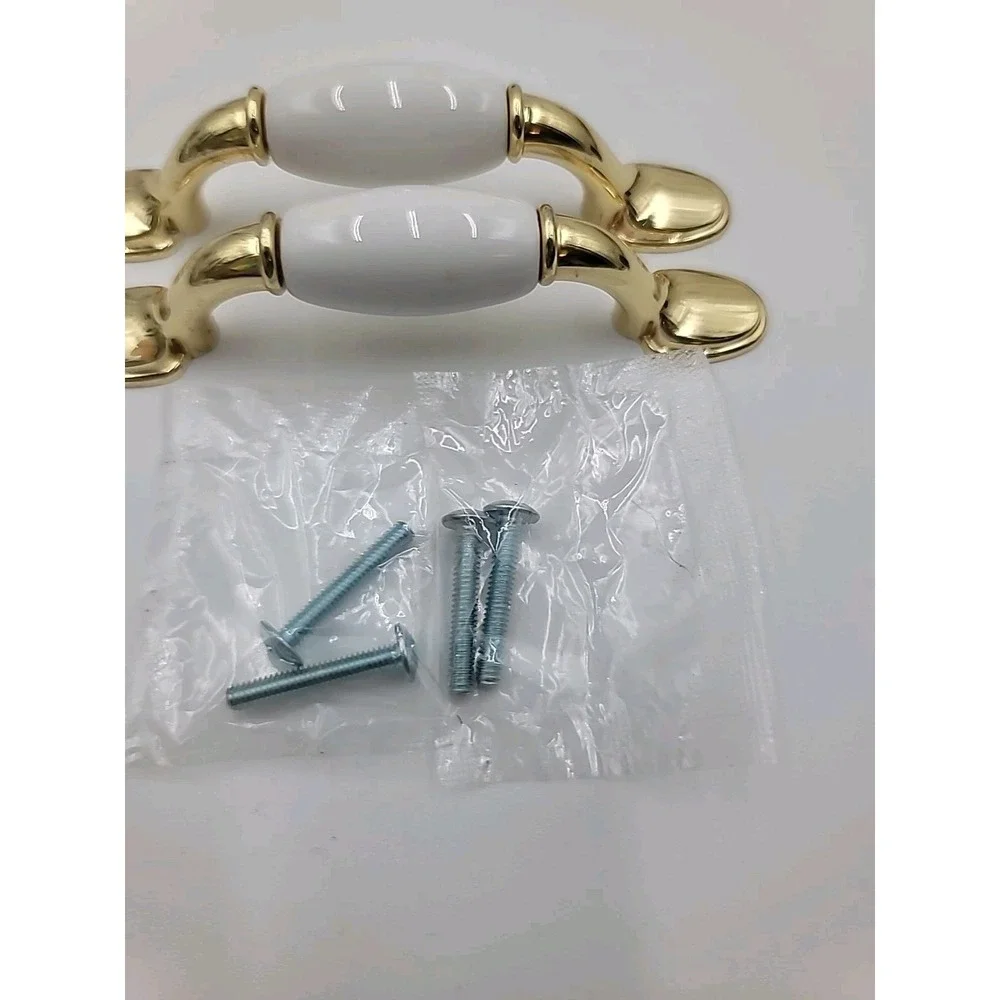 2 VTG Ceramic &‎ Brass Round Foot Drawer Cabinet Pull Handle
